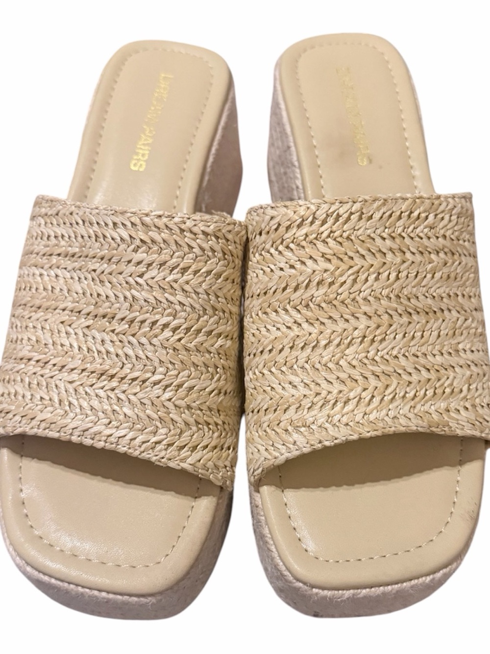 Dream‎ Pairs Raffia Platform Beige Woven Slides